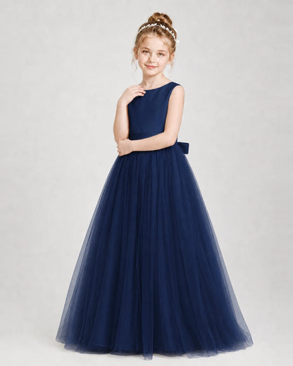 Dideyttawl Double Back Bow Satin Tulle Girl Formal Dress