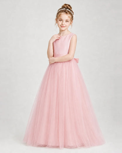 Dideyttawl Double Back Bow Satin Tulle Girl Formal Dress