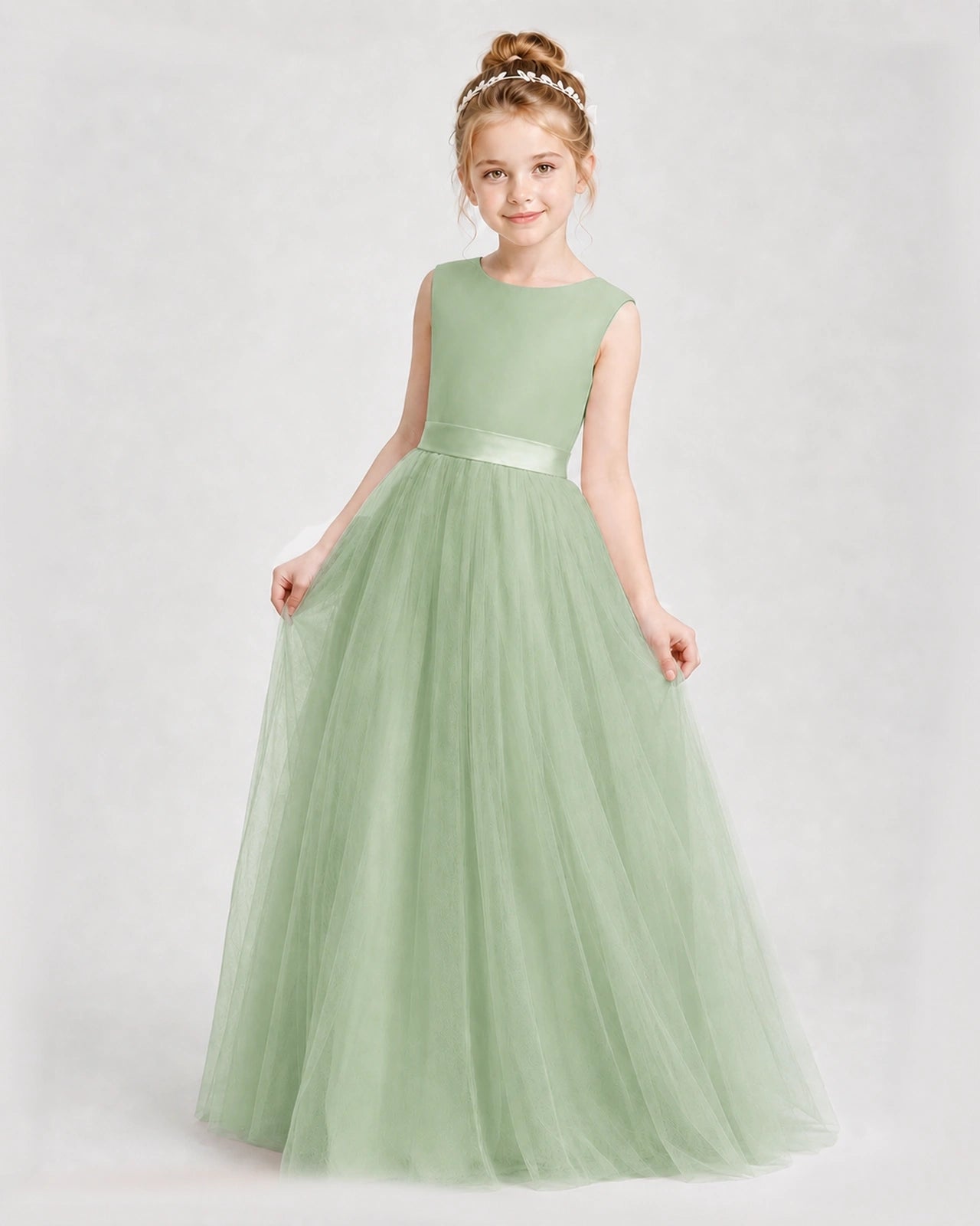 Dideyttawl Double Back Bow Satin Tulle Girl Formal Dress