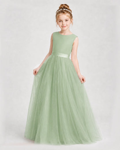 Dideyttawl Double Back Bow Satin Tulle Girl Formal Dress