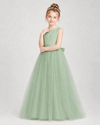 Dideyttawl Double Back Bow Satin Tulle Girl Formal Dress