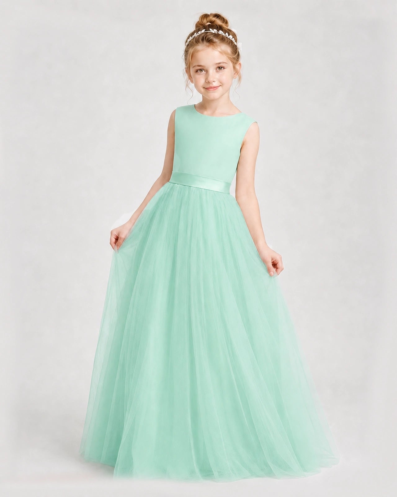 Dideyttawl Double Back Bow Satin Tulle Girl Formal Dress