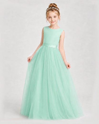 Dideyttawl Double Back Bow Satin Tulle Girl Formal Dress