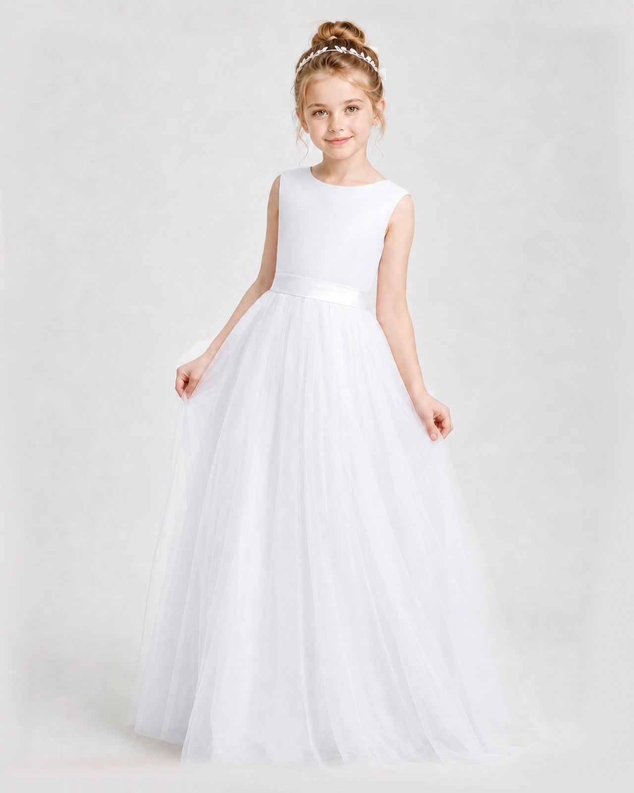 Dideyttawl Double Back Bow Satin Tulle Girl Formal Dress