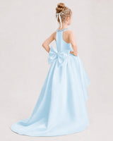 Baby Blue Satin High-Low Girls Formal Dresses Back View