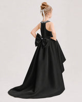 Black Satin High Low Girls Formal Dresses Back View