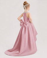Dusty Rose Satin High-Low Girls Formal Dresses Back View