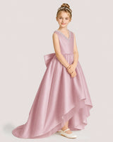 Dusty Rose Satin High-Low Girls Formal Dress Front View