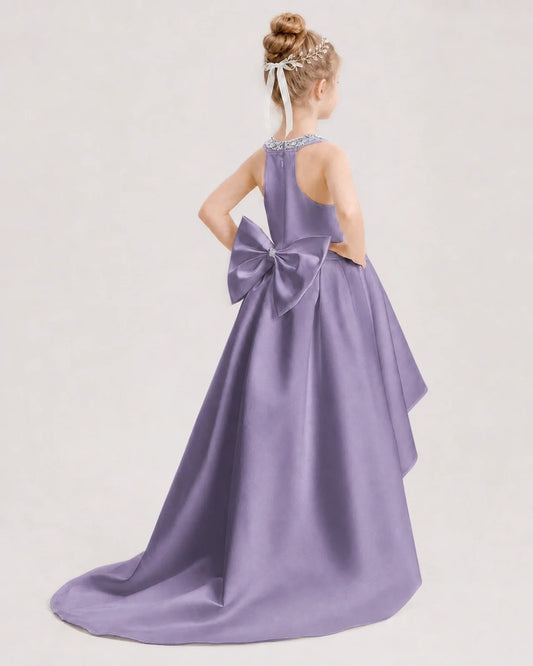 Wisteria Satin High-Low Girls Formal Dresses Back View