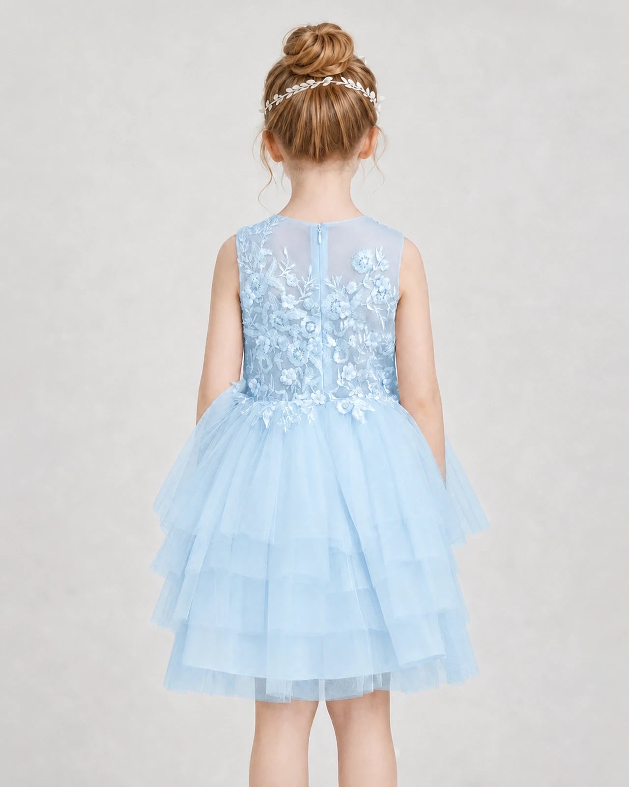 Dideyttawl Embroidered Tiered Tulle Girl Formal Dress