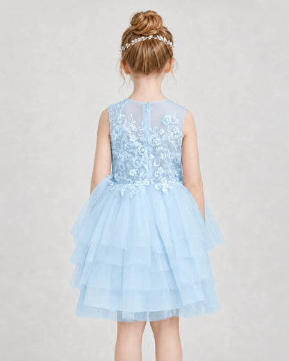Dideyttawl Embroidered Tiered Tulle Girl Formal Dress