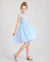 Baby Blue Tulle A-Line Girls Formal Dresses Front View
