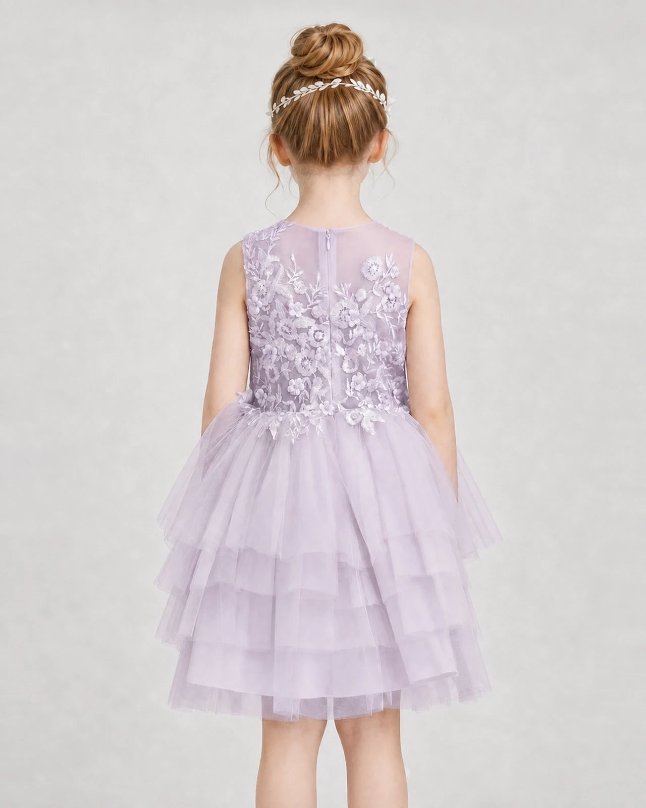 Dideyttawl Embroidered Tiered Tulle Girl Formal Dress