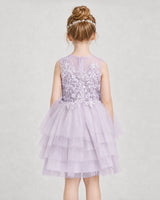 Blush Pink Tulle Tiered Girls Formal Dresses Back View