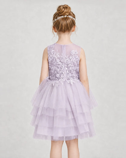 Dideyttawl Embroidered Tiered Tulle Girl Formal Dress