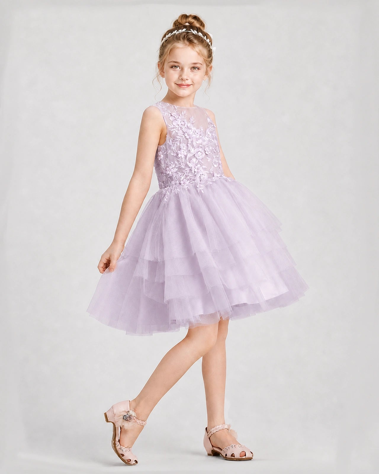 Dideyttawl Embroidered Tiered Tulle Girl Formal Dress