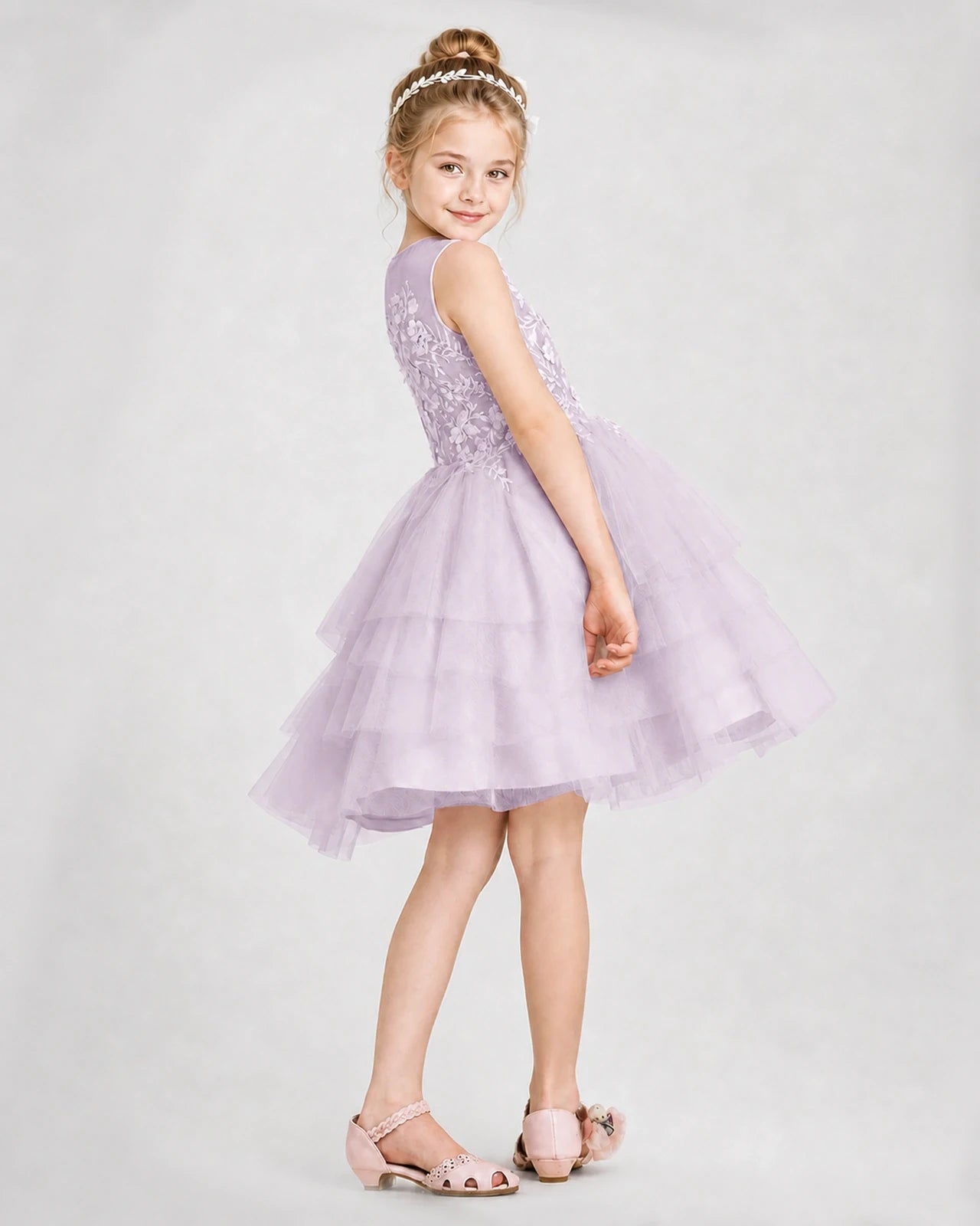 Dideyttawl Embroidered Tiered Tulle Girl Formal Dress