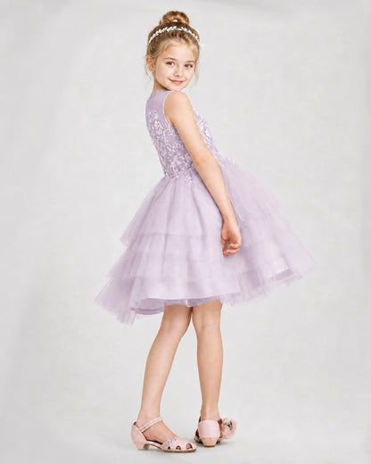 Dideyttawl Embroidered Tiered Tulle Girl Formal Dress
