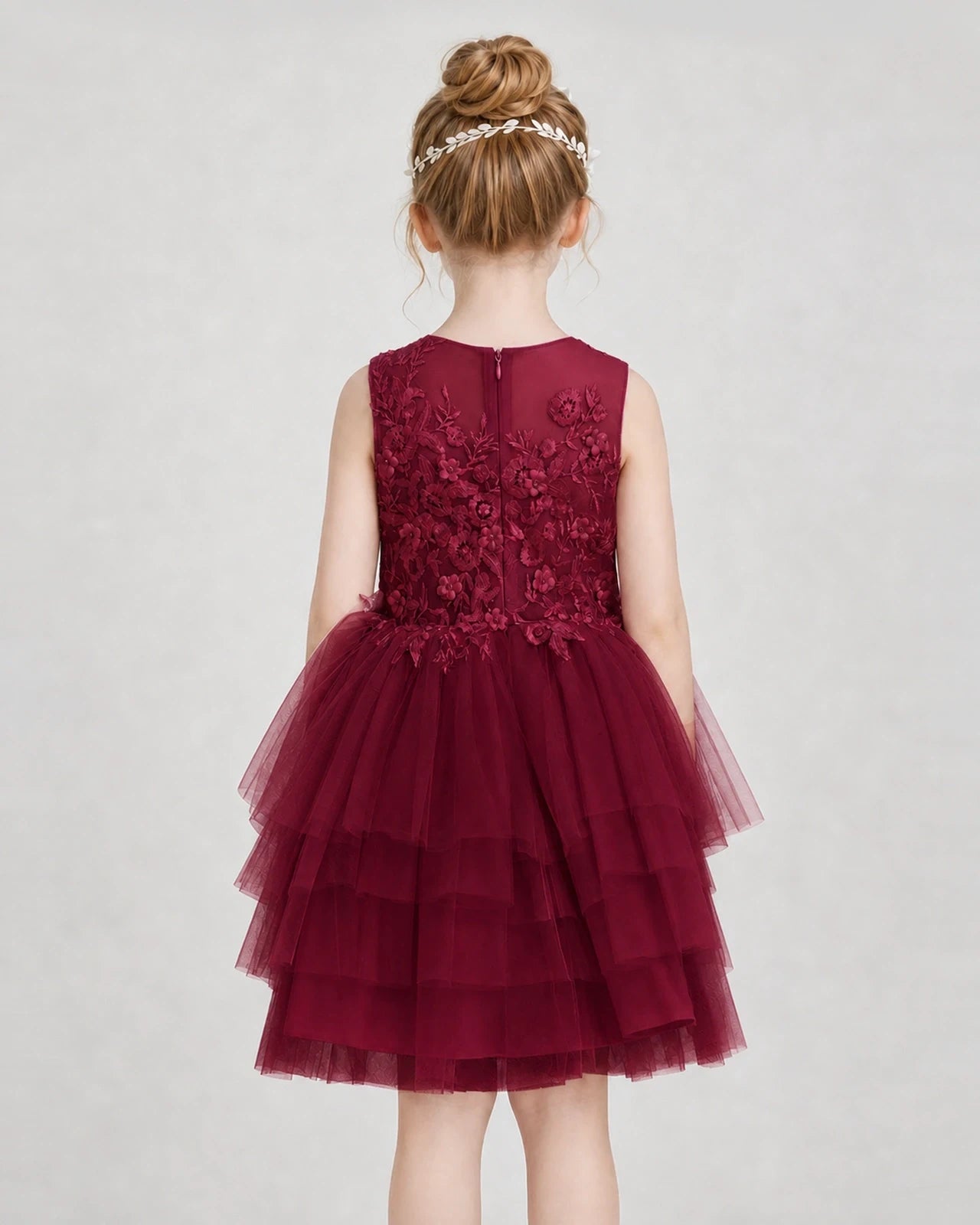 Dideyttawl Embroidered Tiered Tulle Girl Formal Dress