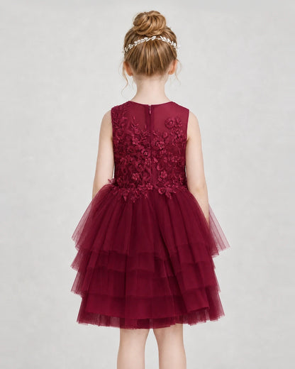 Dideyttawl Embroidered Tiered Tulle Girl Formal Dress