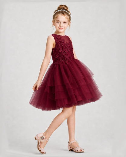 Dideyttawl Embroidered Tiered Tulle Girl Formal Dress
