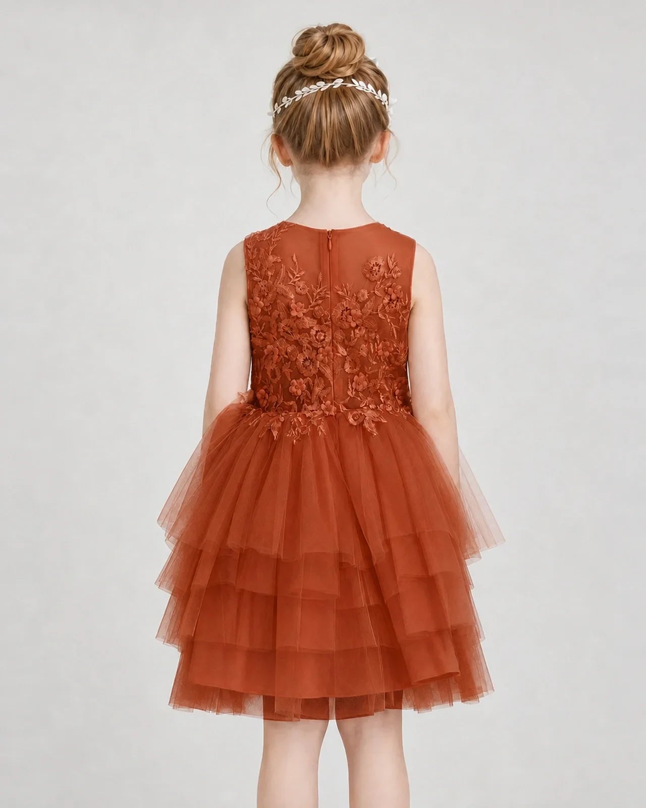 Dideyttawl Embroidered Tiered Tulle Girl Formal Dress