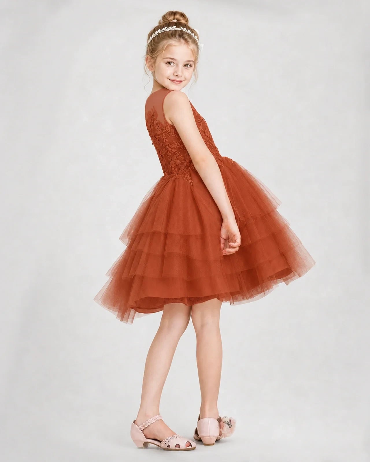Dideyttawl Embroidered Tiered Tulle Girl Formal Dress