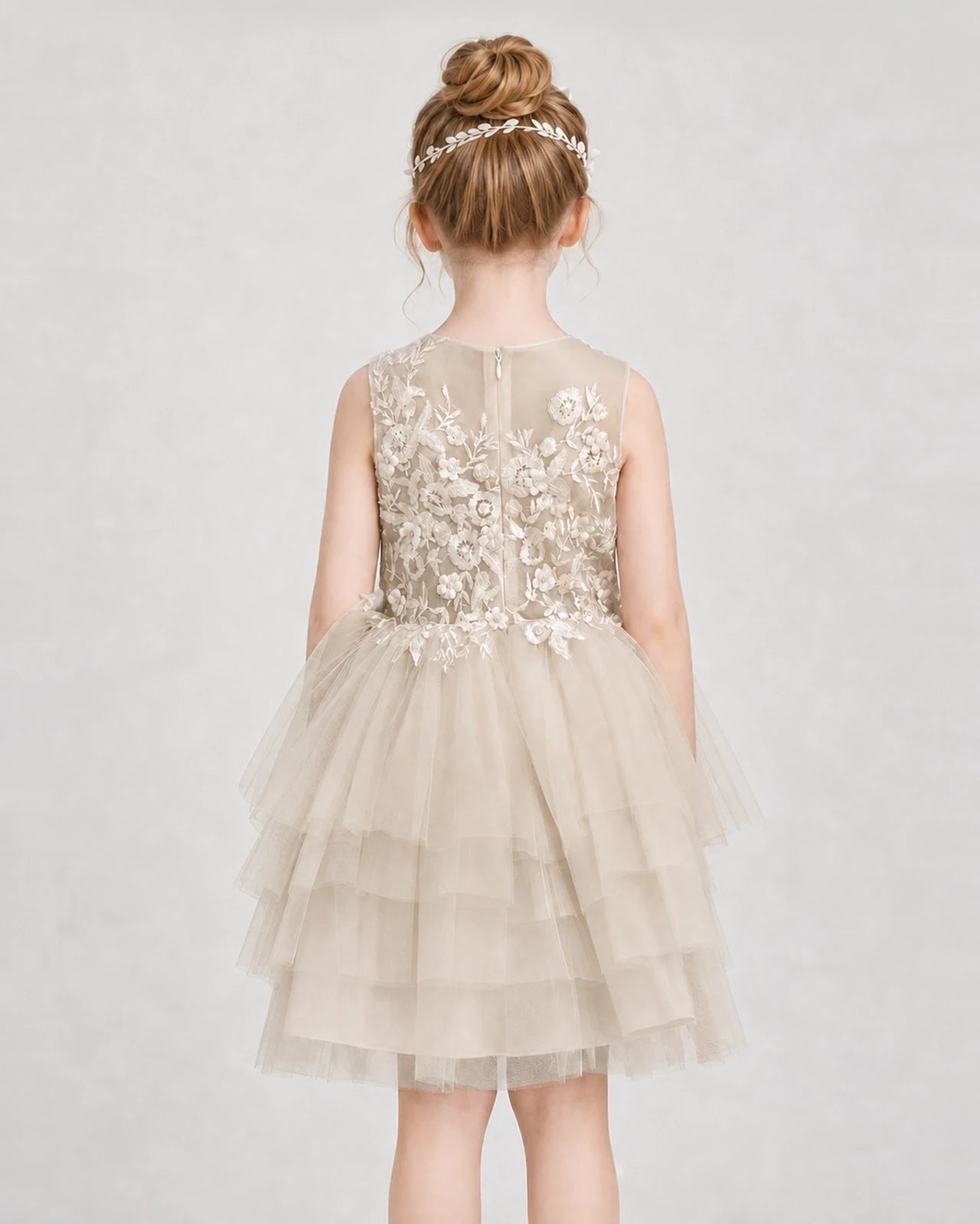 Dideyttawl Embroidered Tiered Tulle Girl Formal Dress
