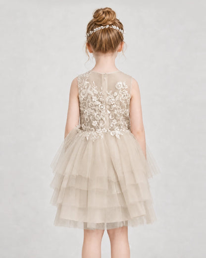 Dideyttawl Embroidered Tiered Tulle Girl Formal Dress