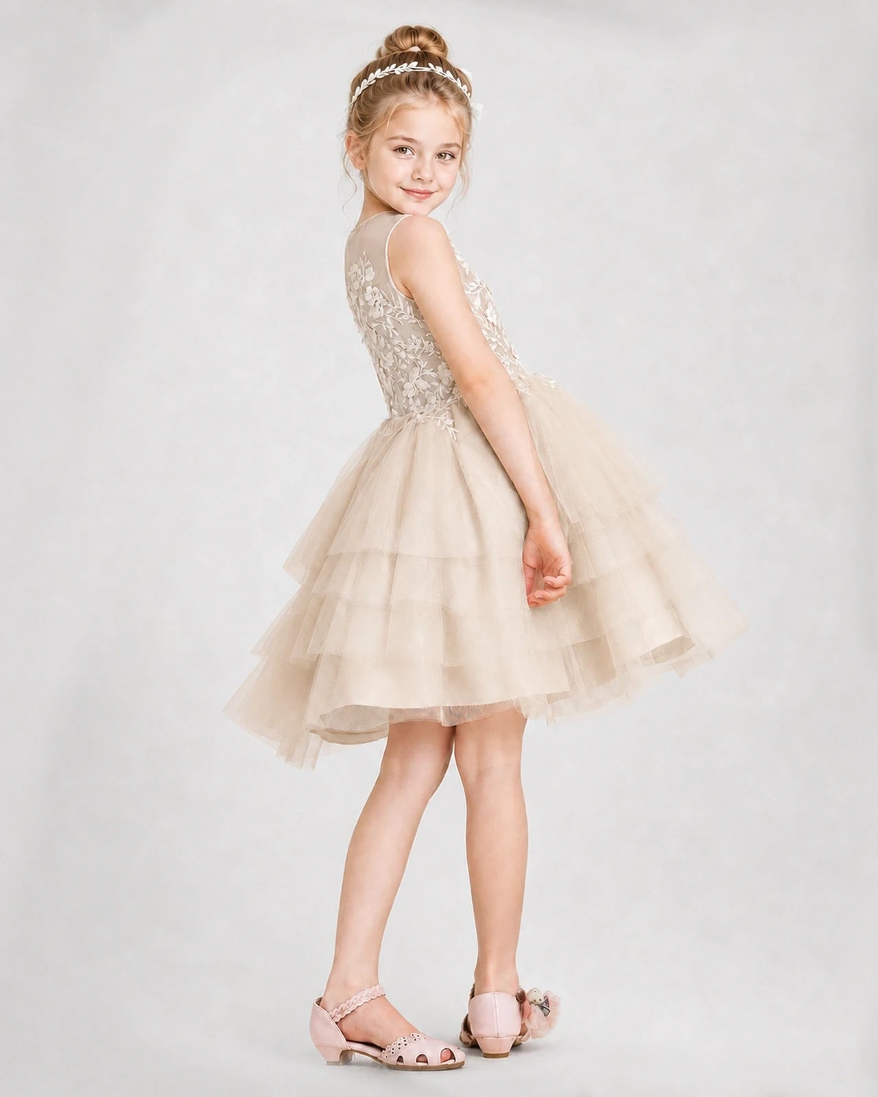Dideyttawl Embroidered Tiered Tulle Girl Formal Dress