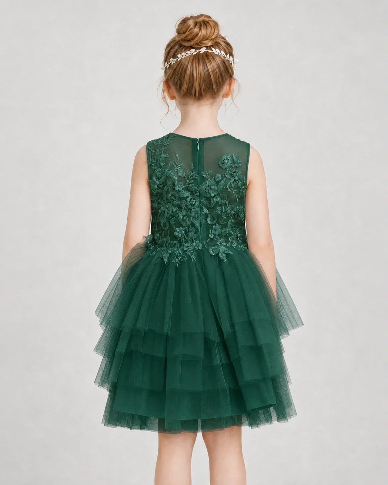 Dideyttawl Embroidered Tiered Tulle Girl Formal Dress