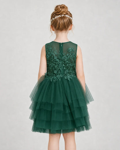 Dideyttawl Embroidered Tiered Tulle Girl Formal Dress