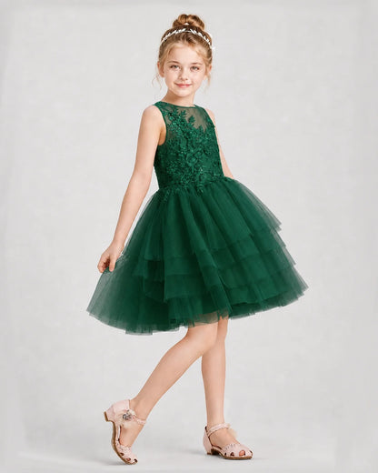 Dideyttawl Embroidered Tiered Tulle Girl Formal Dress