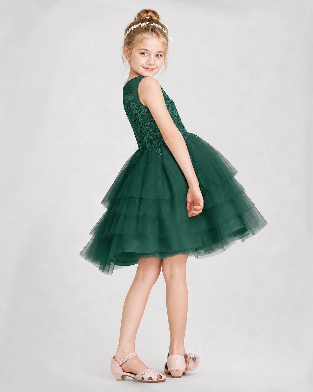 Dideyttawl Embroidered Tiered Tulle Girl Formal Dress
