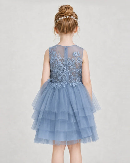 Dideyttawl Embroidered Tiered Tulle Girl Formal Dress