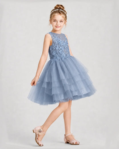 Dideyttawl Embroidered Tiered Tulle Girl Formal Dress