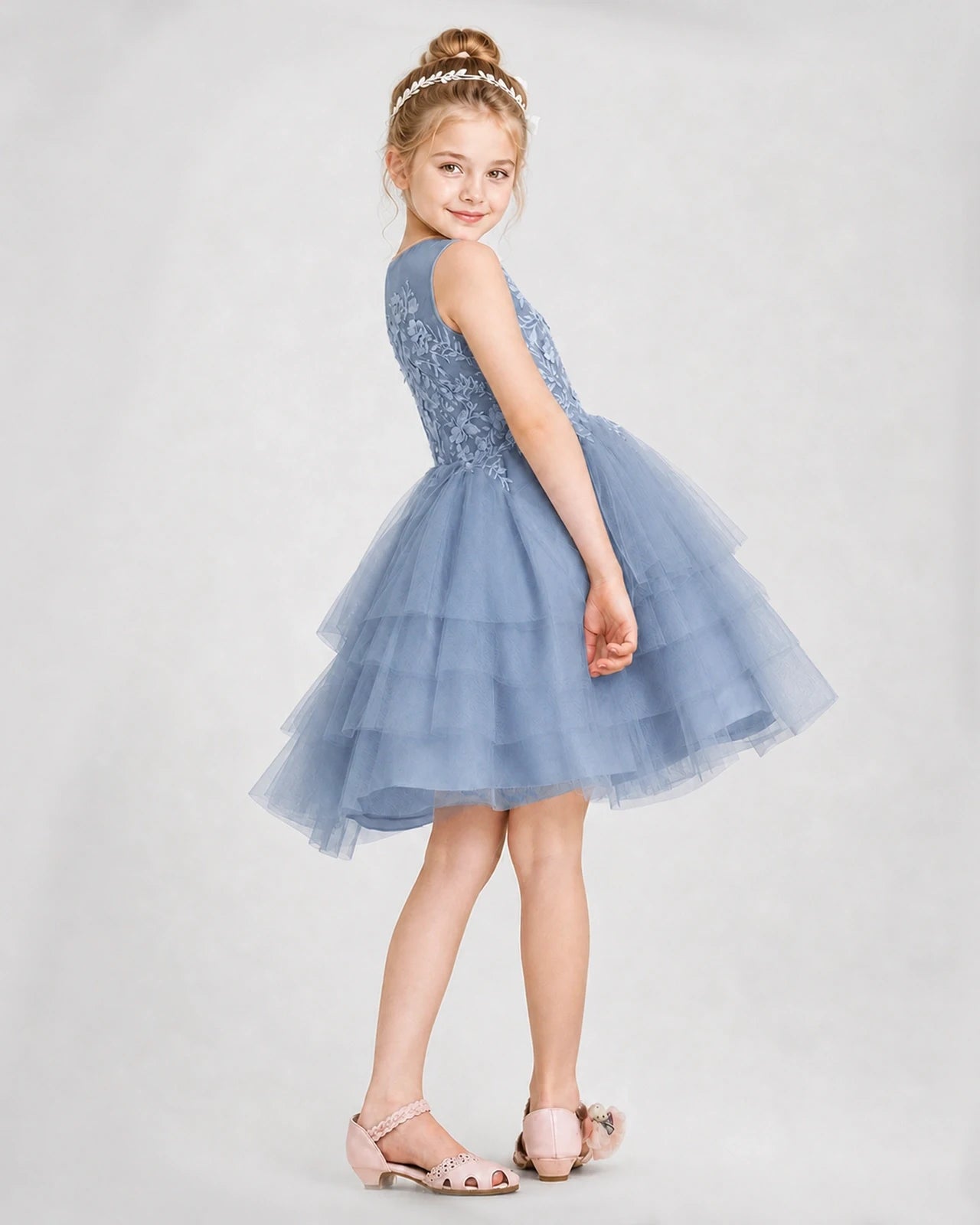 Dideyttawl Embroidered Tiered Tulle Girl Formal Dress