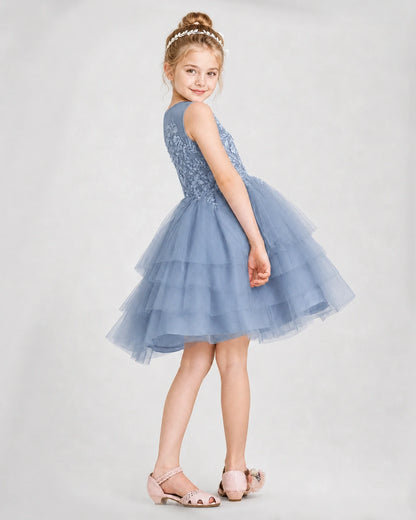 Dideyttawl Embroidered Tiered Tulle Girl Formal Dress