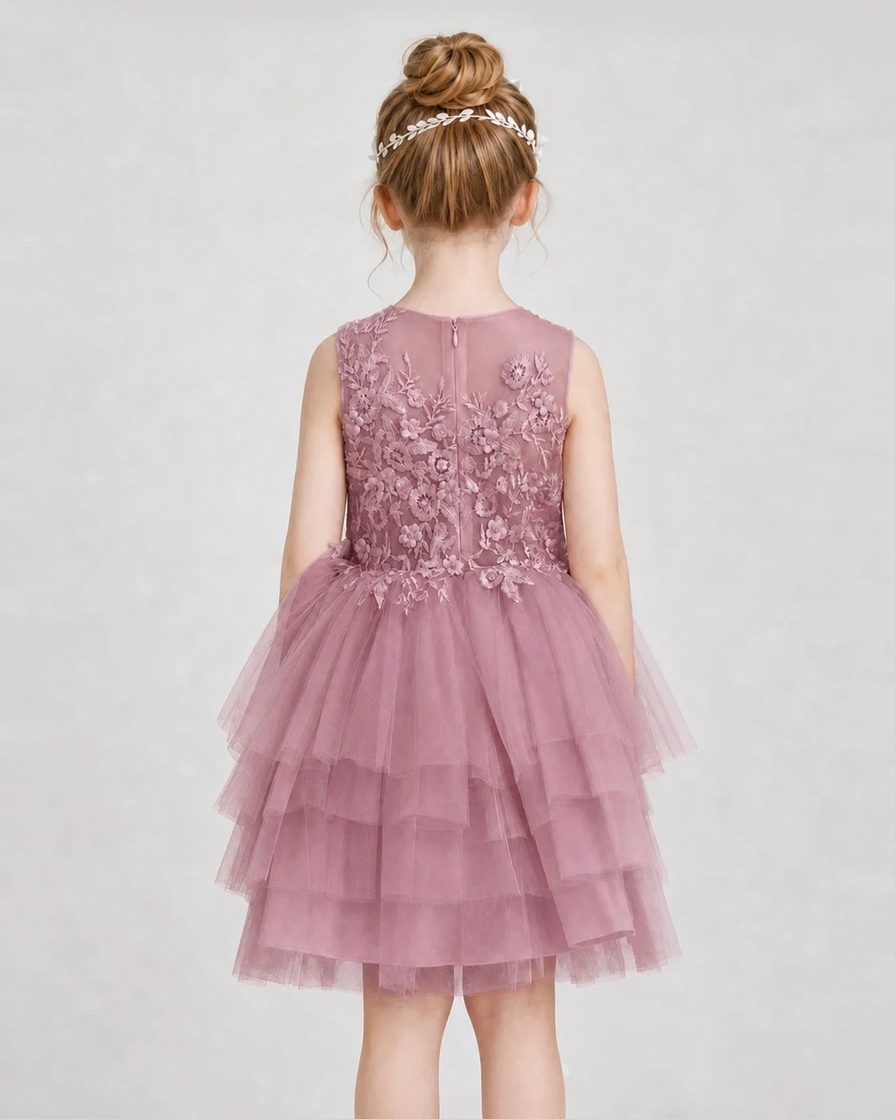 Dideyttawl Embroidered Tiered Tulle Girl Formal Dress