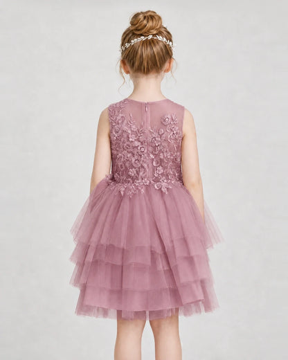 Dideyttawl Embroidered Tiered Tulle Girl Formal Dress