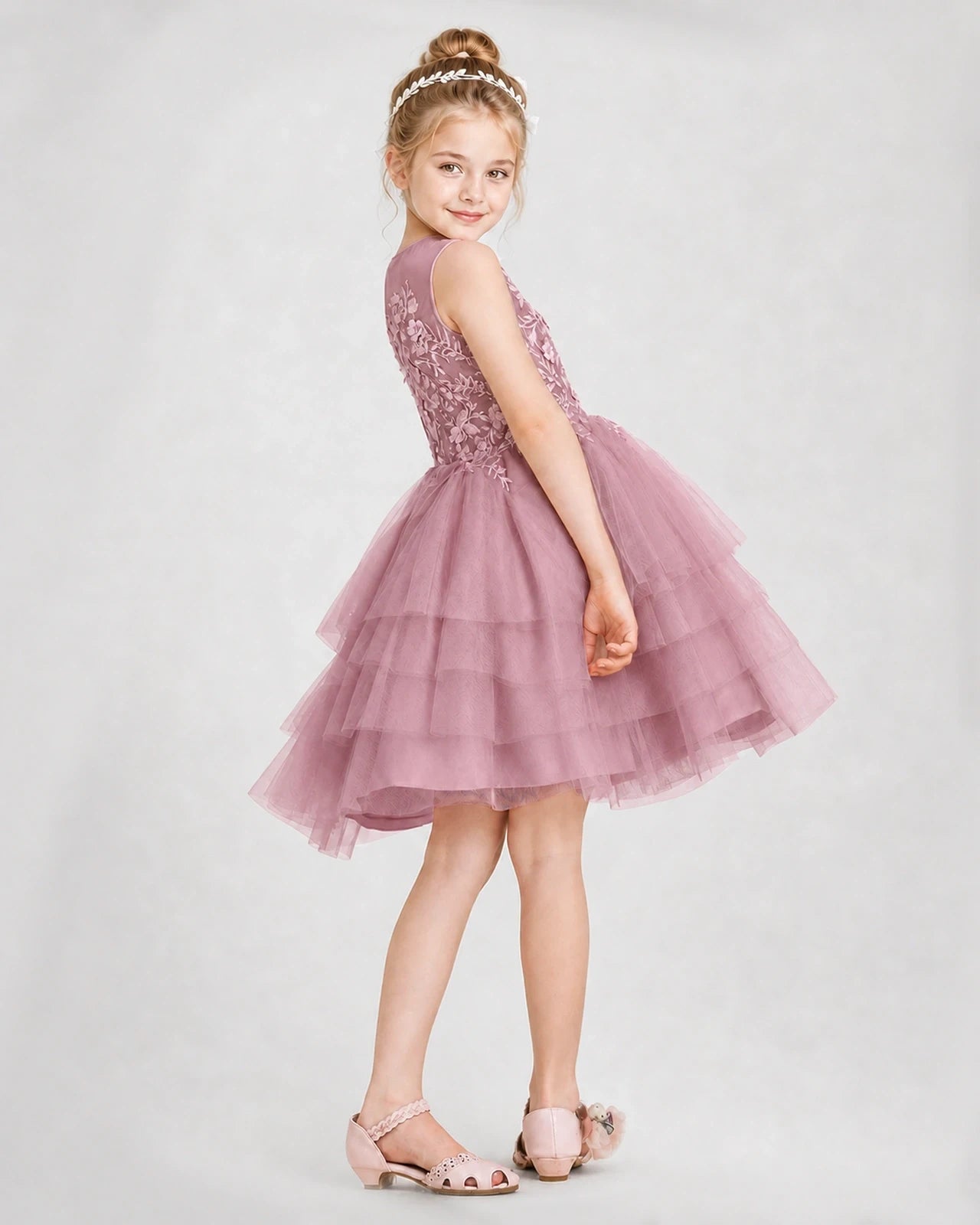 Dideyttawl Embroidered Tiered Tulle Girl Formal Dress