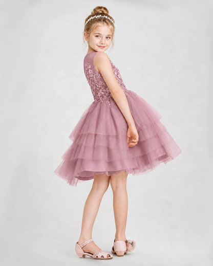 Dideyttawl Embroidered Tiered Tulle Girl Formal Dress