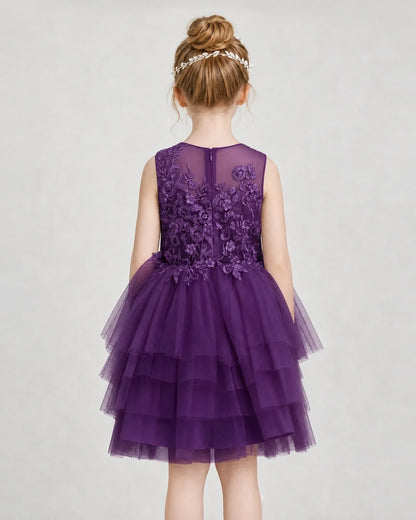 Dideyttawl Embroidered Tiered Tulle Girl Formal Dress