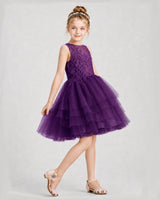 Grape Tulle Tiered Dress Girls Formal Dresses Front View