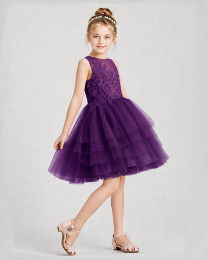 Dideyttawl Embroidered Tiered Tulle Girl Formal Dress