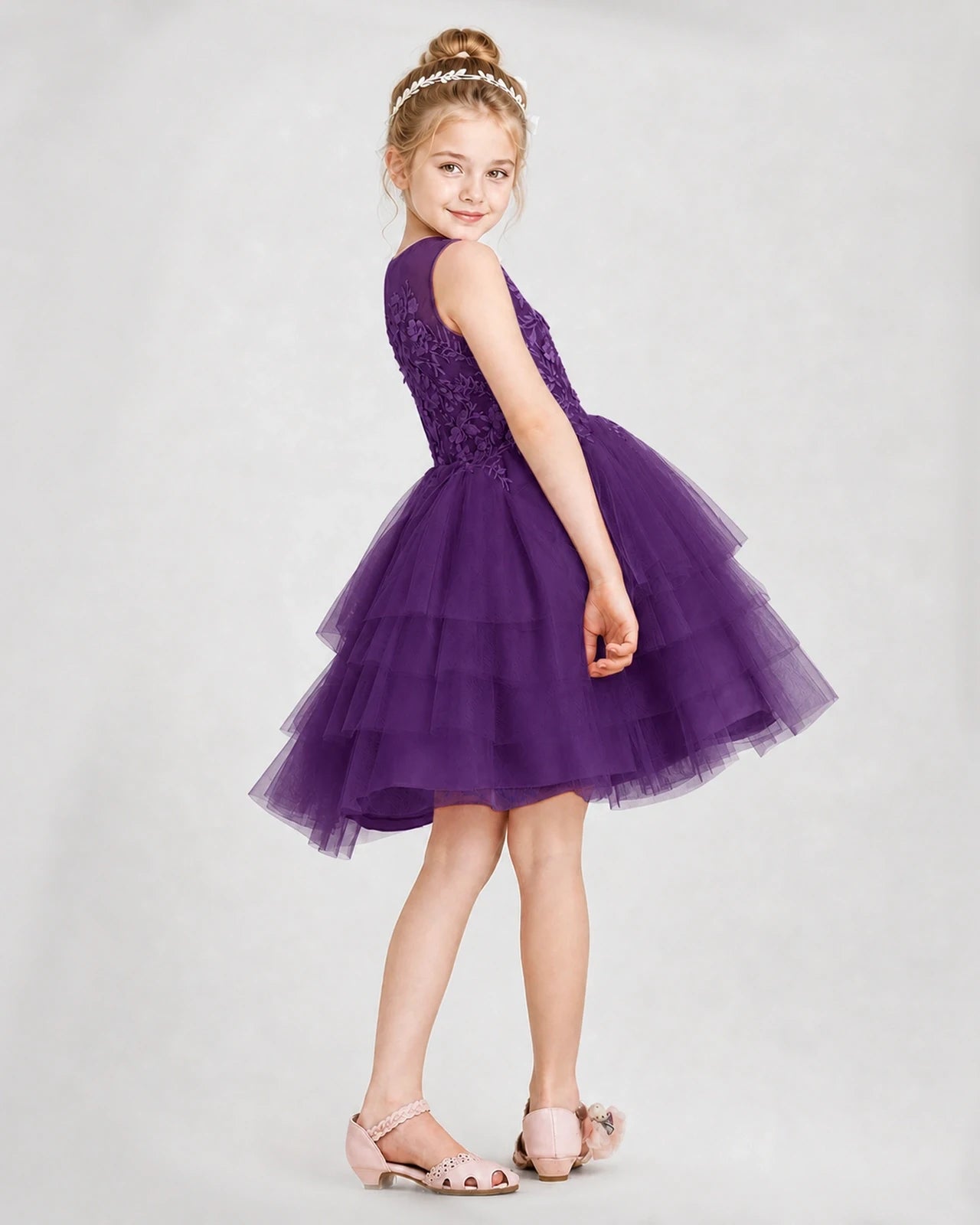 Dideyttawl Embroidered Tiered Tulle Girl Formal Dress