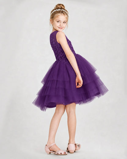 Dideyttawl Embroidered Tiered Tulle Girl Formal Dress