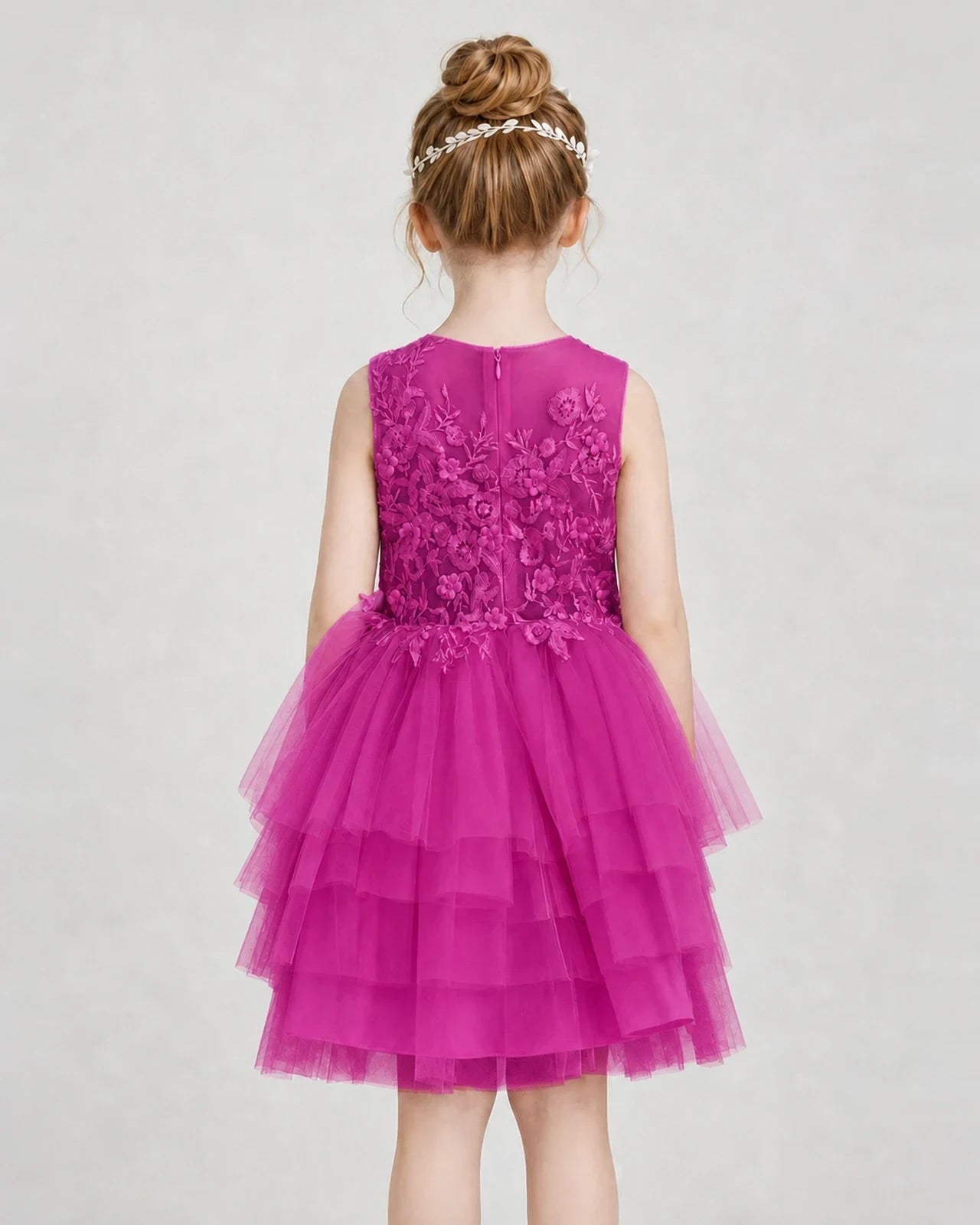 Dideyttawl Embroidered Tiered Tulle Girl Formal Dress