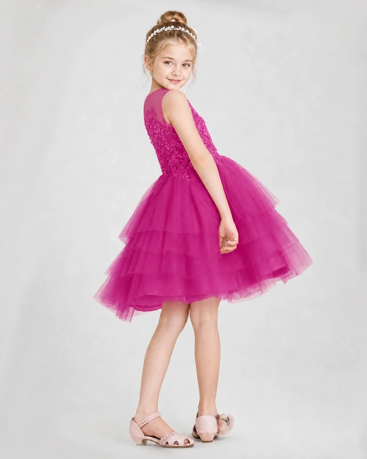 Dideyttawl Embroidered Tiered Tulle Girl Formal Dress