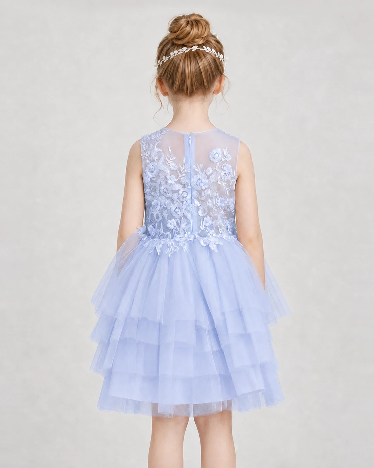 Dideyttawl Embroidered Tiered Tulle Girl Formal Dress
